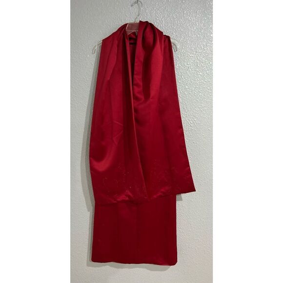 Vintage Garnet Red floor length poly satin dress with wrap/shawl 80” long. Make - Picture 5 of 7